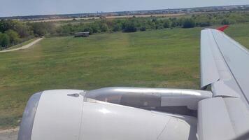 Aircraft Engine and Wing Detail During Dynamic Takeoff Sequence video