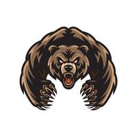 bear wild attacking with claws design logo illustration on white background vector