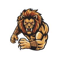 lion muscular attacking pose with claws design illustration logo on white background vector