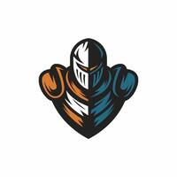 knight pose standing hold design logo on white background vector