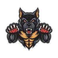 dog black fierce attacking pose with claws design logo vector