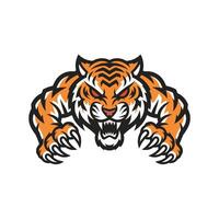 tiger attacking with claws design logo illustration on white background vector