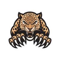 leopard attacking pose with claws design logo illustration on white background vector