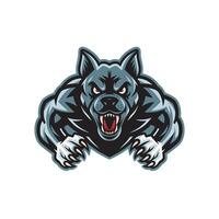 dog fierce attacking pose with claws design logo vector