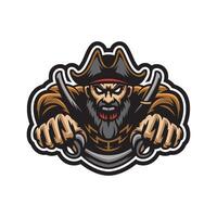 pirate pose attacking illustration logo on white background vector