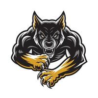 dog wild attacking pose with claws design logo vector