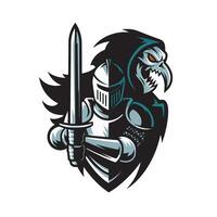 knight pose standing with shadow grim reaper design logo on white background vector