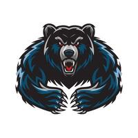 bear black attacking pose with claws illustration logo on white background vector
