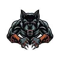 dog black angry attacking pose with claws design logo on white background vector