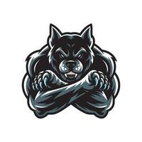 dog black attacking pose with claws design logo on white background vector