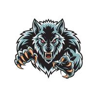 wolf fierce attacking with claws design logo illustration on white background vector