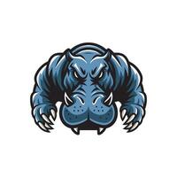 hippopotamus fierce design logo attacking pose with claws illustration vector