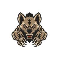 hyena attacking pose with claws design illustration logo on white backhround vector