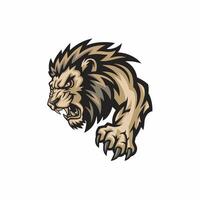 lion gold attacking pose with claws illustration logo design vector
