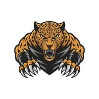 leopard attacking pose with claws illustration design logo vector