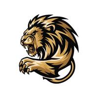 lion gold attacking pose with claws design logo illustration on white background vector