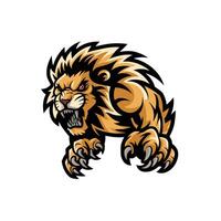 lion gold attacking pose with claws design logo vector