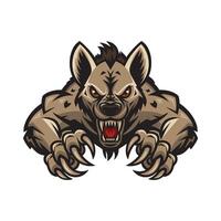 hyena attacking pose with claws design logo illustration vector