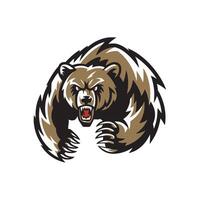 bear black attacking pose with claws illustration logo vector