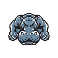 hippopotamus pose fierce design illustration logo with text vector