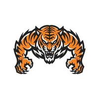 tiger angry pose attacking with claws logo illustration design vector