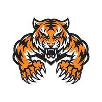 tiger angry pose attacking with claws logo illustration vector