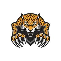 leopard angry attacking pose with claws design logo vector