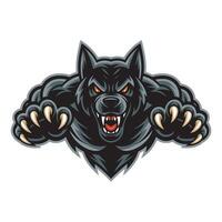 dog black attacking pose with claws design logo vector