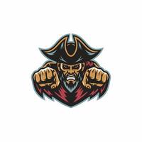 pirate angry pose attacking with punch design logo vector