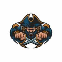 pirate angry pose attacking with punch design logo illustration vector