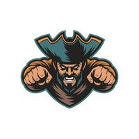 pirate angry pose attacking with punch design illustration logo vector