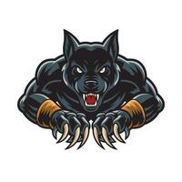 dog black angry attacking pose with claws design logo vector