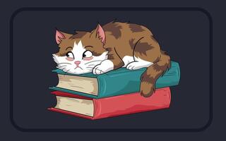 Cat Lying on Books vector