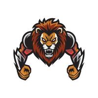 lion attacking pose with claws and wearing armor illustration design logo vector