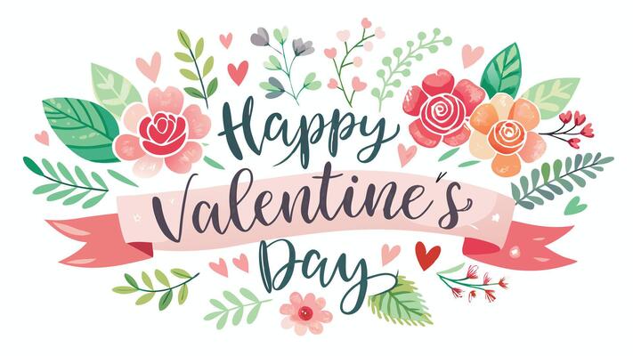 Romantic Watercolor Valentine Day Banner with Elegant Happy Valentine Day Text Design