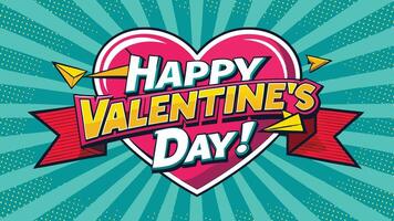 Pop Art Inspired Valentine Day Banner with Happy Valentine Day Message in Bold Colorful Design vector