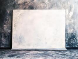 A blank canvas against a textured wall, inviting creativity and artistic expression. photo