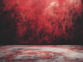 A textured red wall with a gray floor, creating a dramatic backdrop for photography. photo