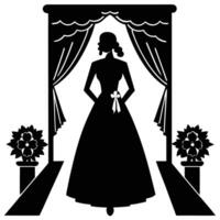 Bride Walking Down Aisle Silhouette on White Background canvas vector
