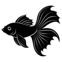 Betta Fish in Fighting Pose Silhouette on White Background canvas vector