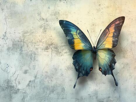A vibrant butterfly perched against a textured background, showcasing its colorful wings. photo