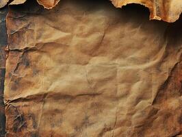 A crumpled, aged piece of parchment with a textured surface, evoking a sense of history. photo
