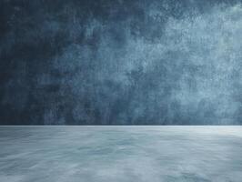 A textured blue wall and floor create a serene, minimalist background for presentations. photo