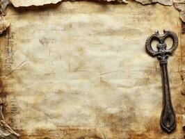 An aged parchment background with an ornate key, suggesting mystery or historical significance. photo