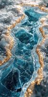 Turquoise and gold abstract design with flowing lines making a stunning visual for mobile phone wallpaper photo