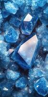 Blue crystals shining amidst smaller rocks create a mesmerizing display mobile phone wallpaper photo