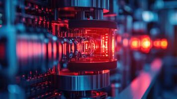 Advanced technology in a futuristic laboratory showcasing illuminated quantum computing equipment photo