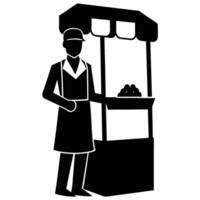 Market Vendor Silhouette on White Background vector