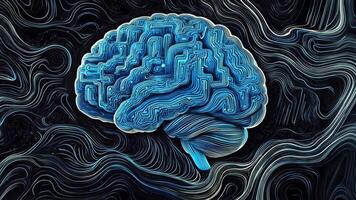 A blue brain art illustration merges intelligence, creativity, and science, representing innovation and research in neuroscience and psychology through the perspective of a male engineer video