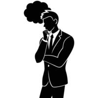 Silhouette of a Man in Thoughtful Pose on White Background Representing Deep Thinking vector